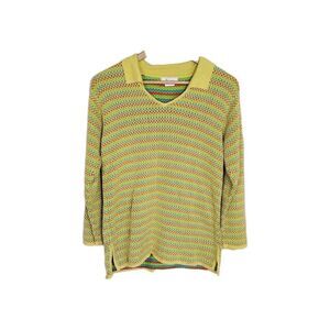 Vintage 70s Mod Knit Polo Sweater Size M Retro Rainbow Textured
